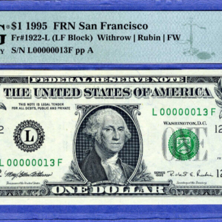 LOW TWO (2) DIGIT FANCY # 00000013 Lucky # PMG 66 EPQ Gem Uncirculated