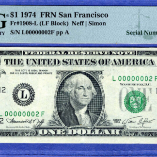 FANCY LOW Single Digit BINARY 00000002 serial number